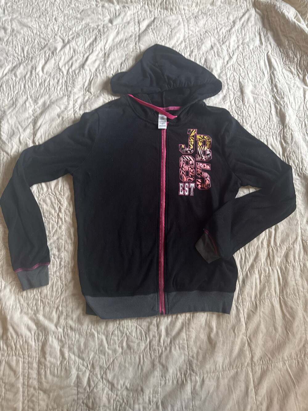 Y2K Joe Boxer JB 85 Est Zip-Up Hoodie Black Pink Animal Print Large